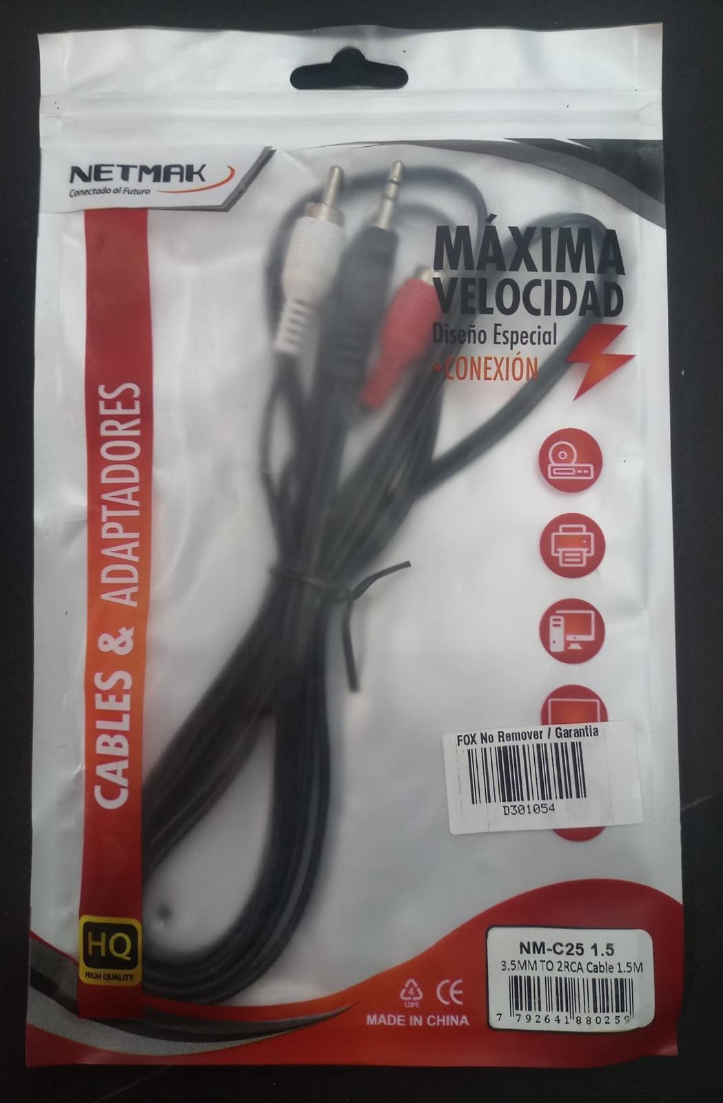 Adaptador 3.5 a 2rca 1,5m
