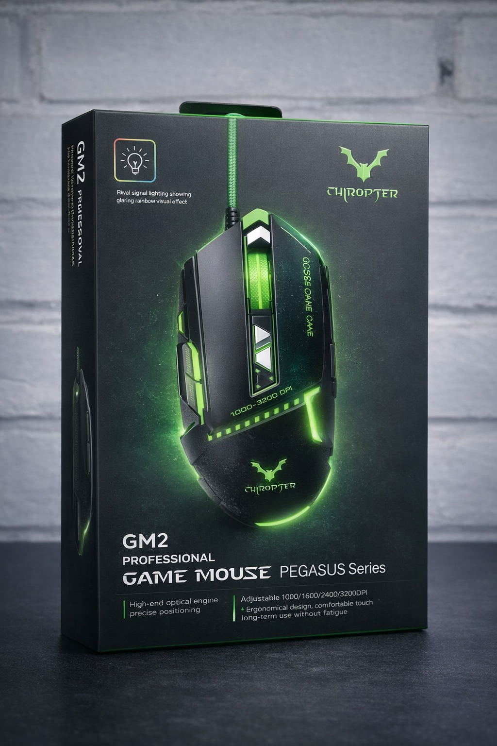 Mouse wesdar gaming gm2 black green 8 botones 3600dpi